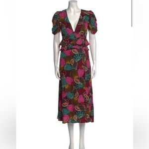 FARM Rio Pink and Green Maxi Dress with Tie Front